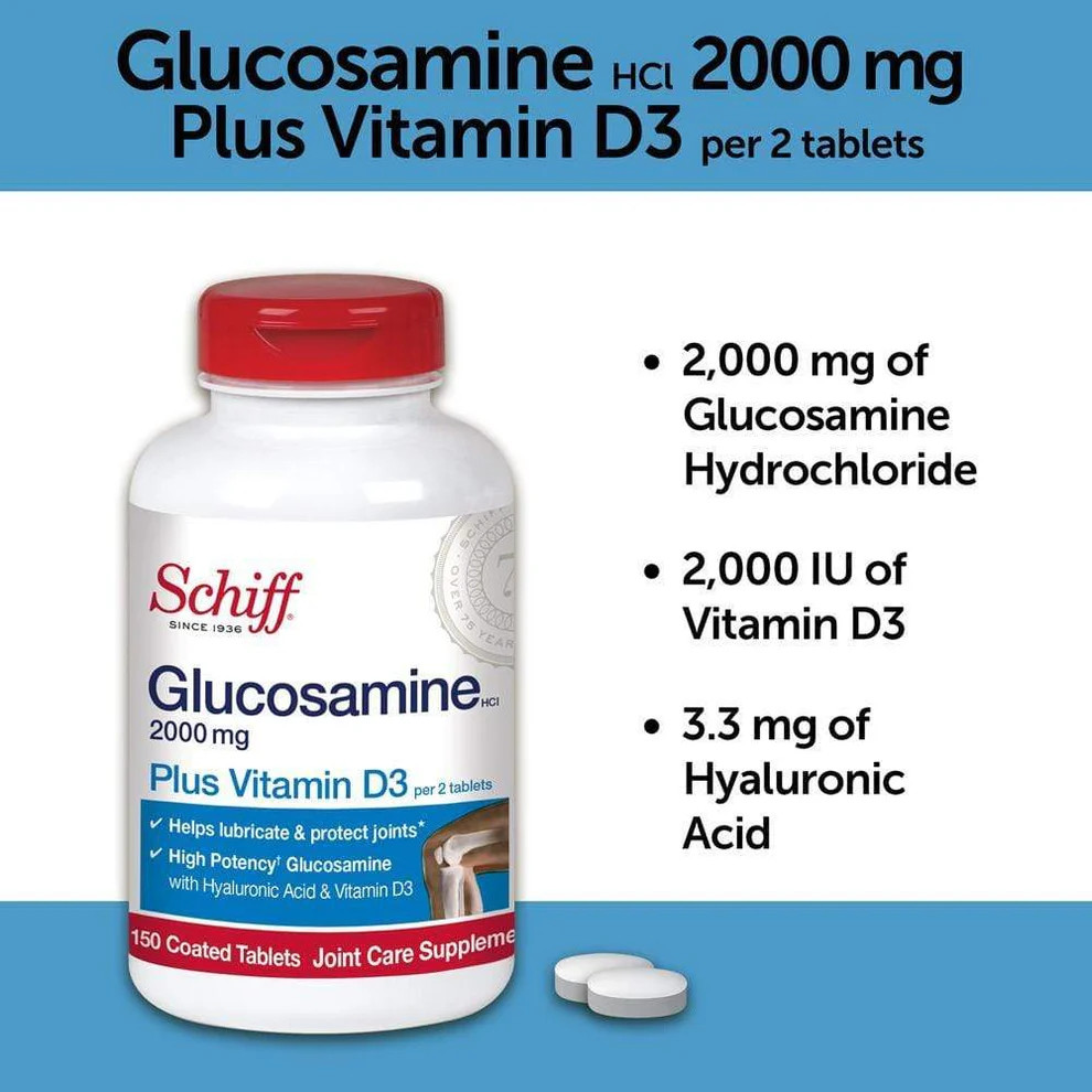 Schiff Glucosamine Tablets with Plus Vitamin D3 and Hyaluronic Acid 150 Ct 3PK