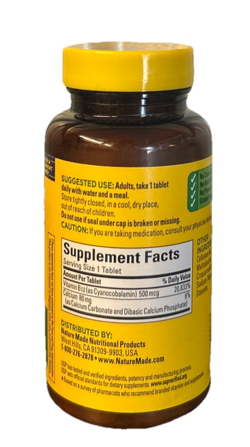 Nature Made Vitamin B12 Supplement 500mcg 100 Tablets Exp 3/2028