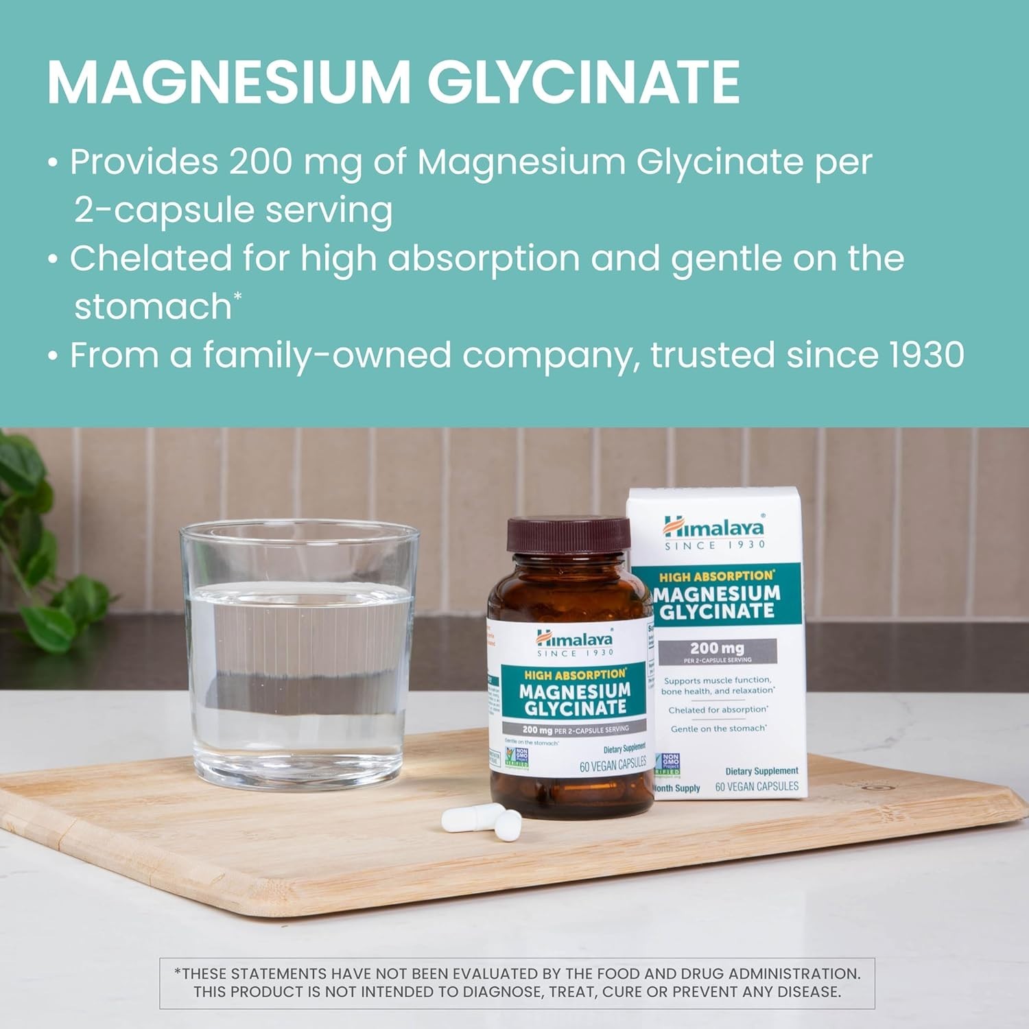 Himalaya Magnesium Glycinate, 60 Vegan Capsules, High Absorption 60 Count