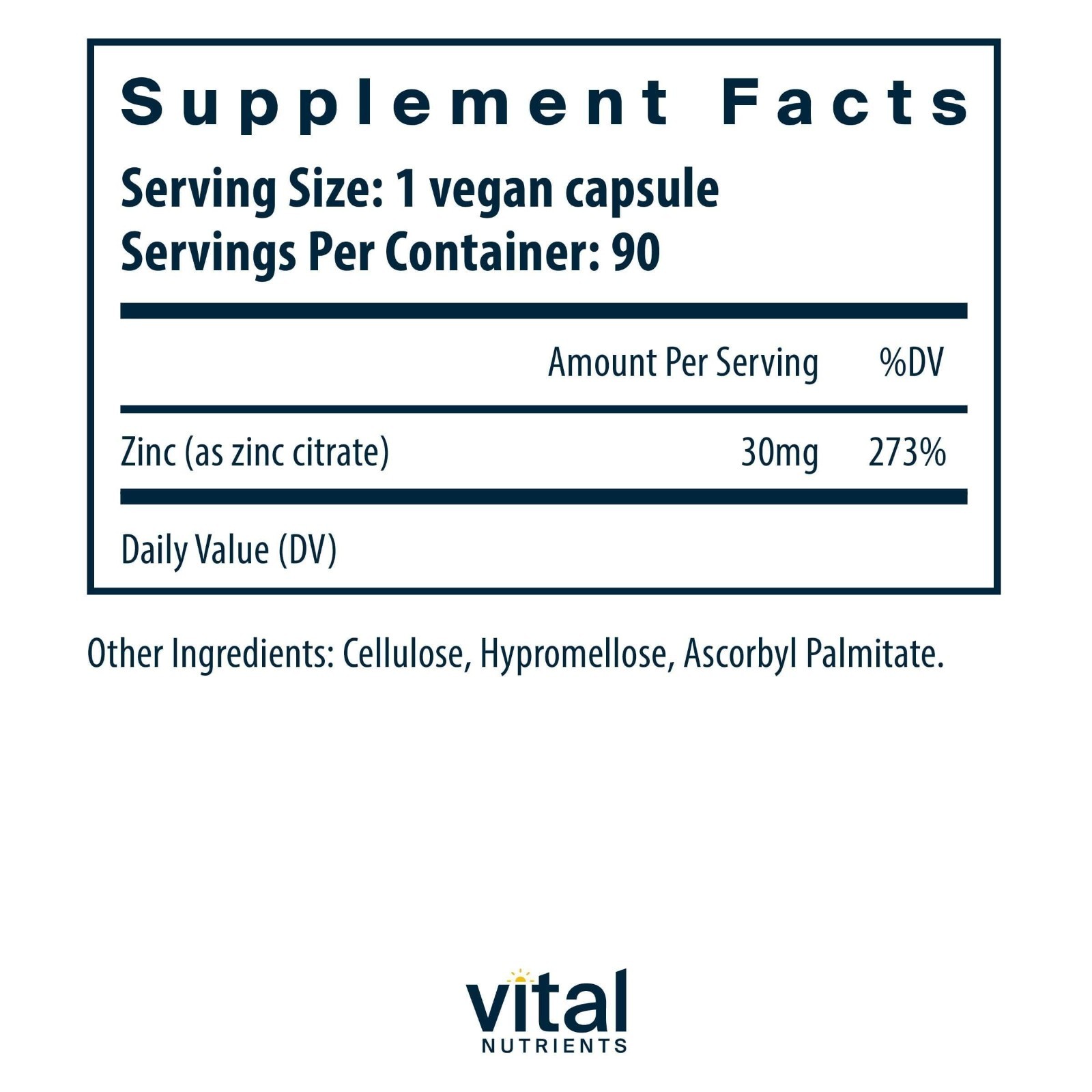 Zinc Citrate 30mg – Immune Support Supplement, Vegan, Gluten & Dairy Free, 90 Ca
