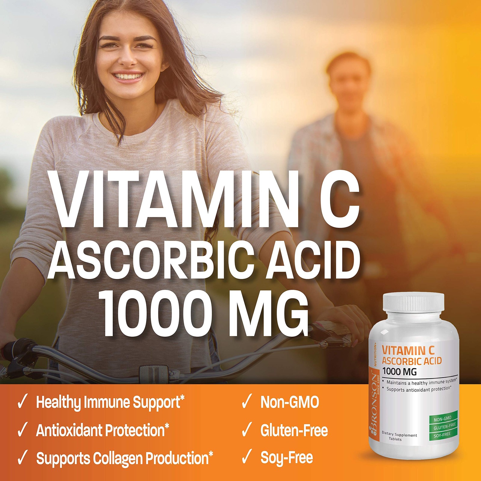 Bronson Vitamin C 1000mg Premium Non-GMO Ascorbic Acid 250 Count (Pack of 1)