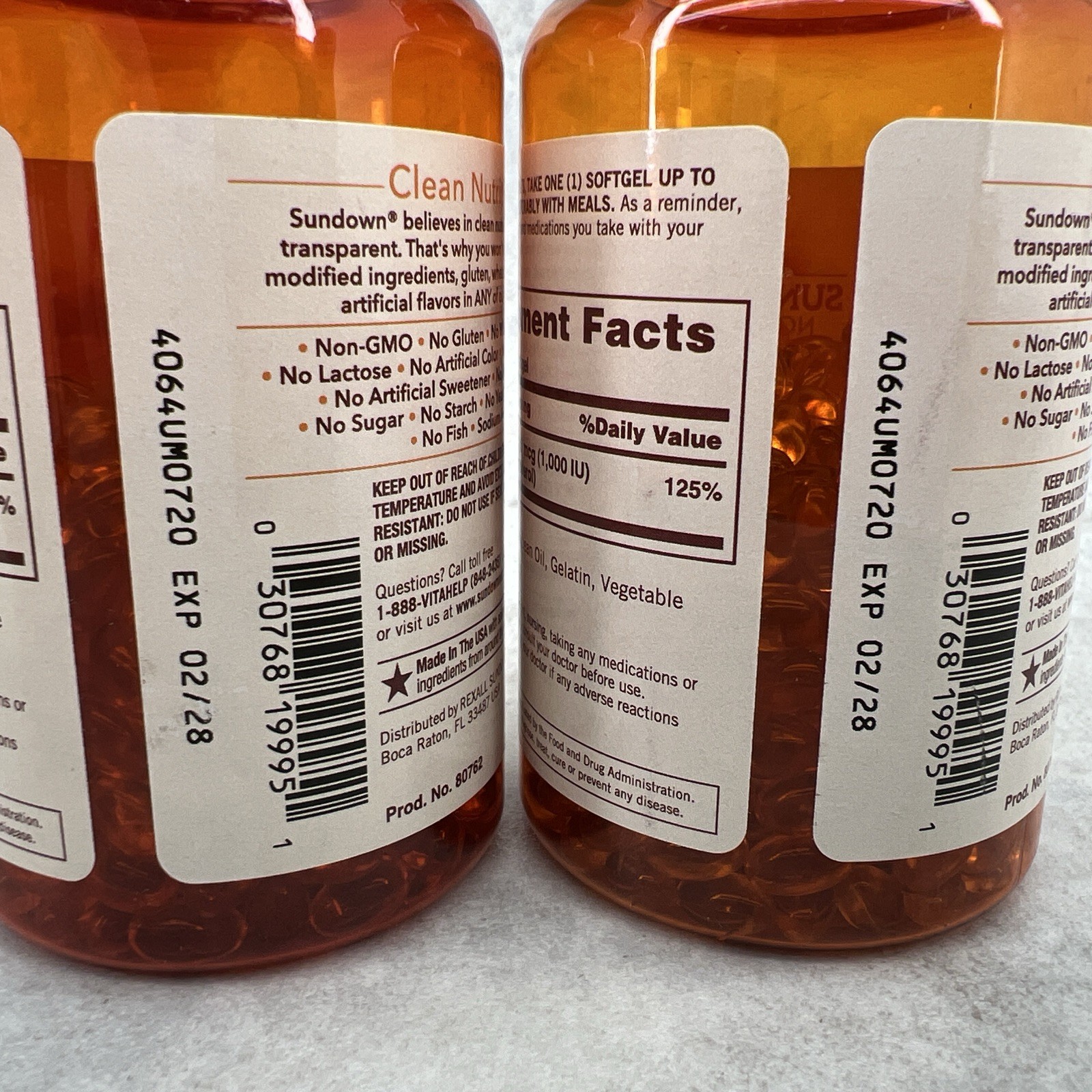 2 Bottles! Sundown Vitamin D3 for Immune Support 25 mcg 400 softgels Exp 02/2028