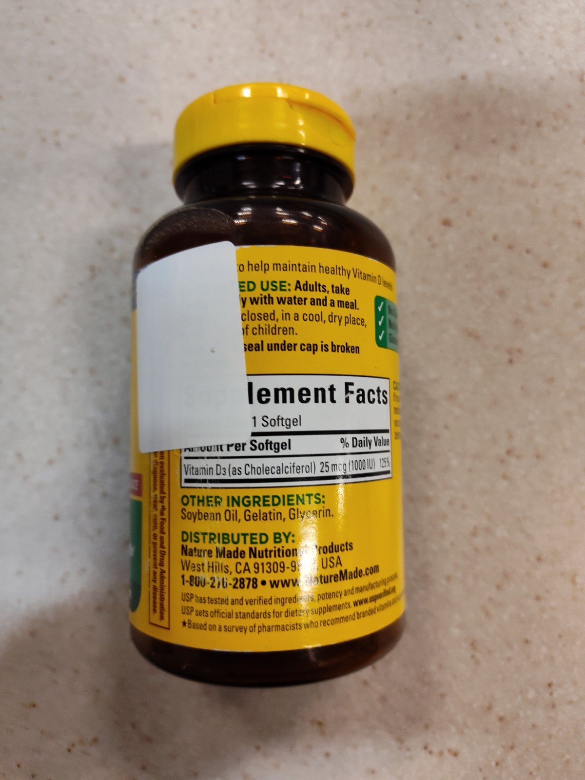 Nature Made Vitamin D3 1000 IU 25mcg Liquid Softgels – 300 Count