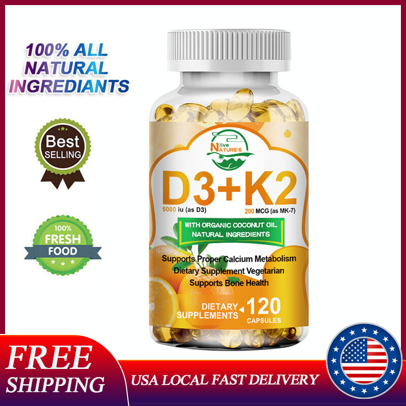 Vitamin D3 5000 IU + K2 200mcg 120 Capsules Extra Strength D3 K2 Supplements