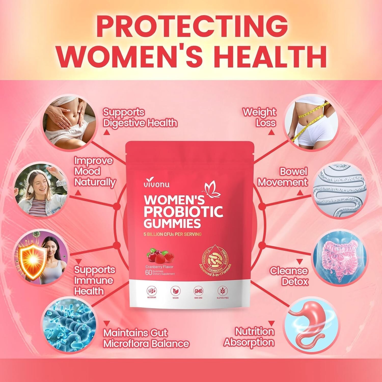 Vaginal Probiotics Designed for Women, Feminine Balance pH Gummies 60pcs/1bag