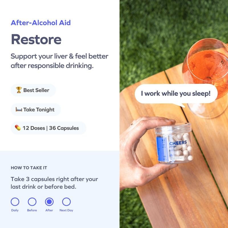 Cheers Restore | Formula with DHM + L-Cysteine | Feel Better after Drinking.