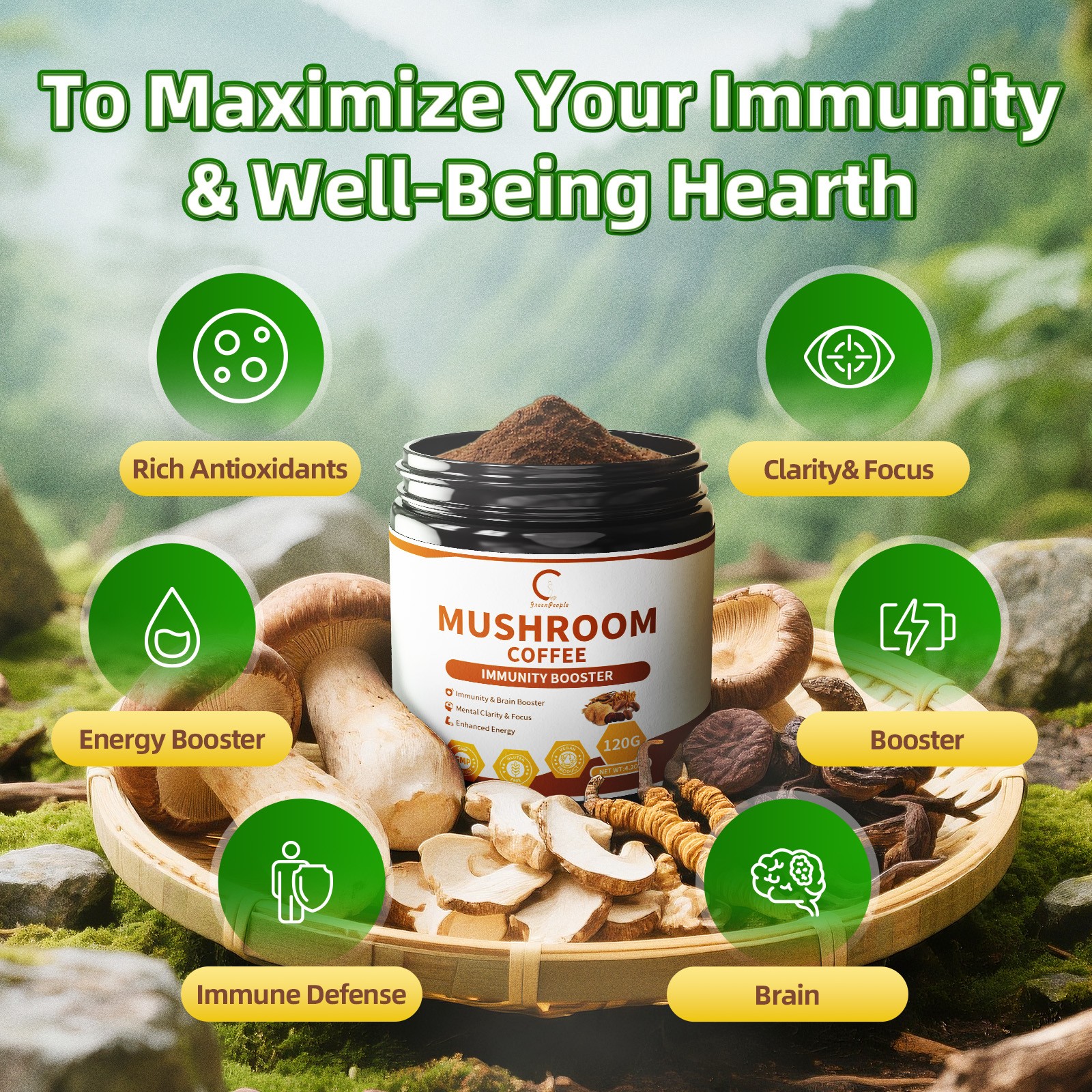 Lions Mane Mushroom Powder Instant Coffee with Lion’s Mane, Reishi, Chaga 120G
