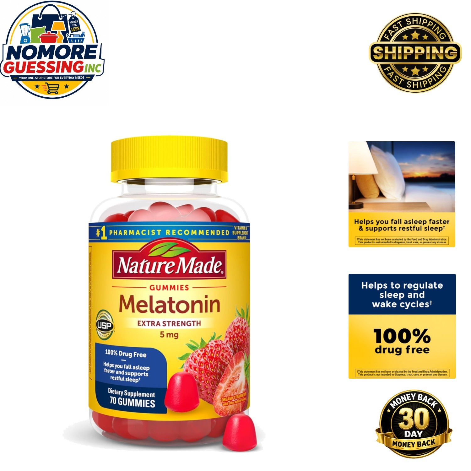 Dreamy Strawberry Melatonin Gummies 5mg – Extra Strength Sleep Support, 70 Count