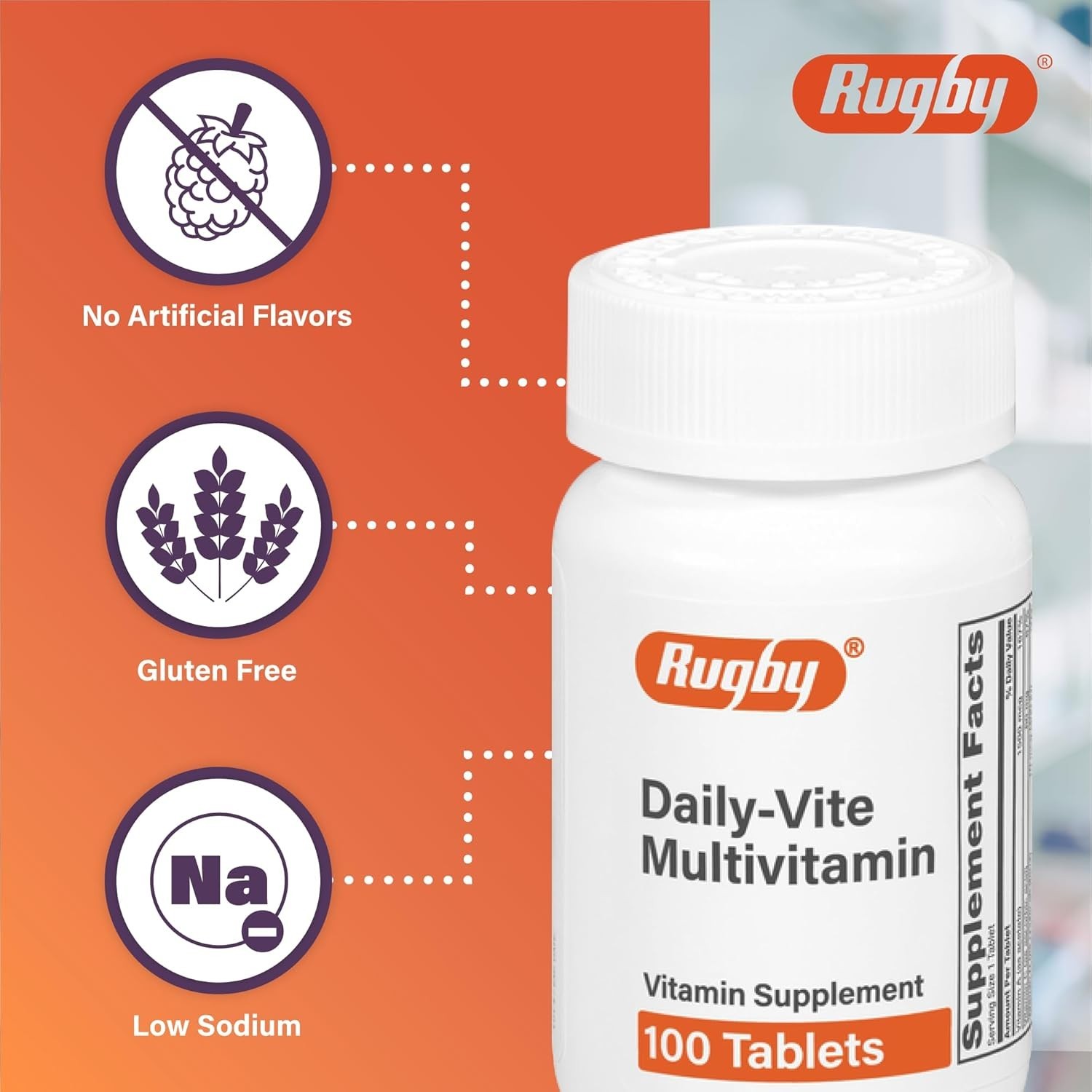 Rugby Daily-Vite Multivitamin Daily Vitamin Supplement for Adults 100 Tablets