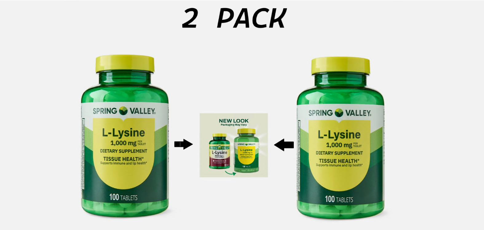 (Pack of 2) Spring Valley L-Lysine Dietary Supplements, 1000 mg, 100 Count