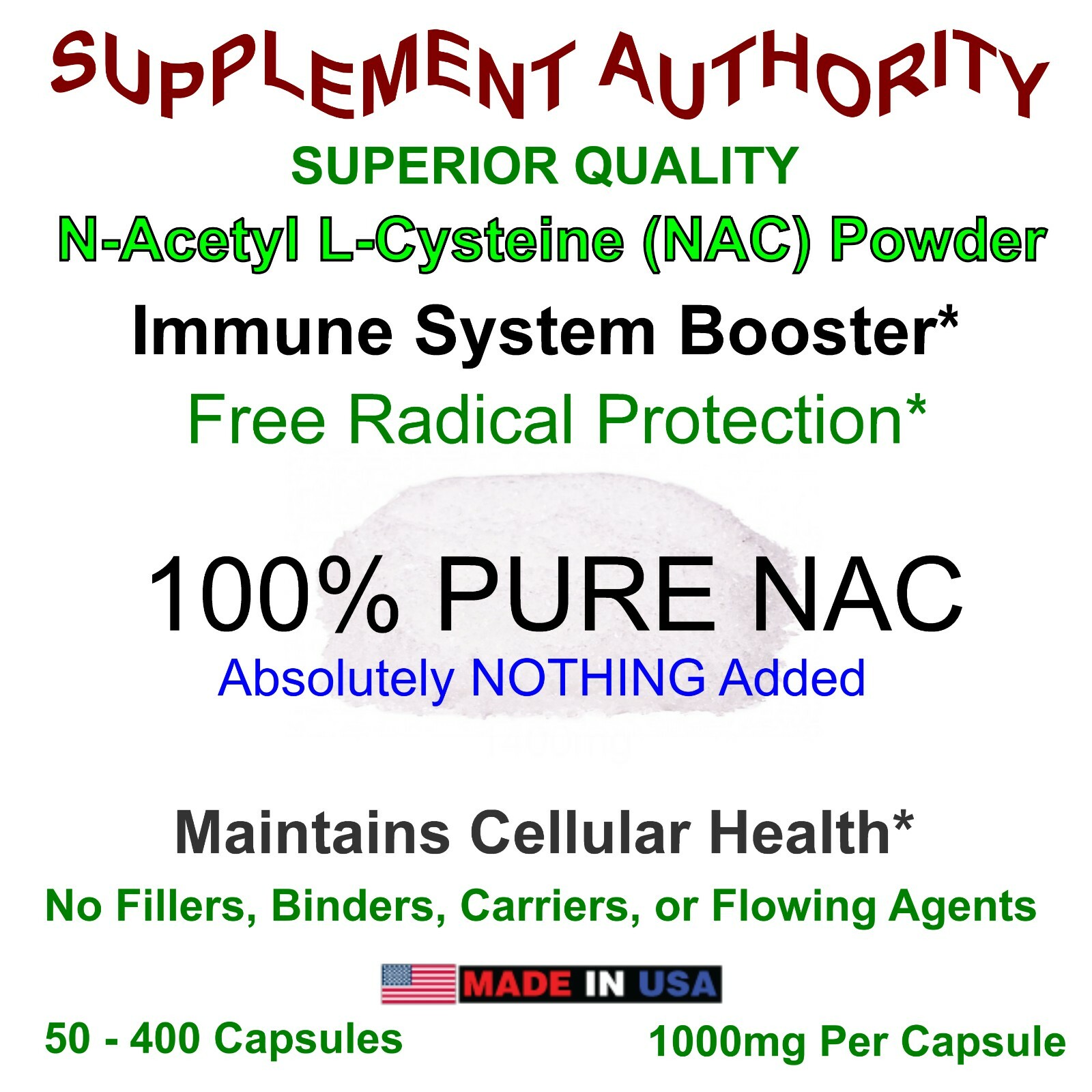 N-Acetyl Cysteine L-Cysteine NAC Powder 1000mg Capsules 100% PURE NEW & FRESH!