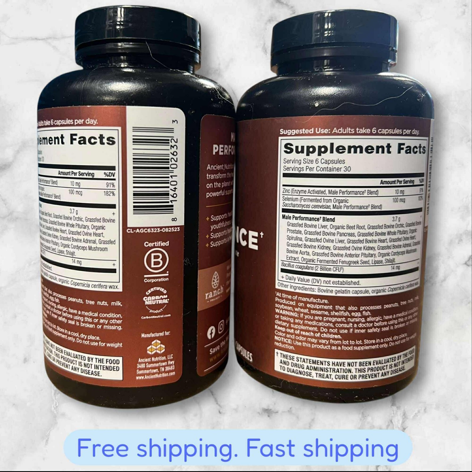 FOR 2 Ancient Nutrition Male Performance Grass-Fed Supplements 180ct EXP05/2026+
