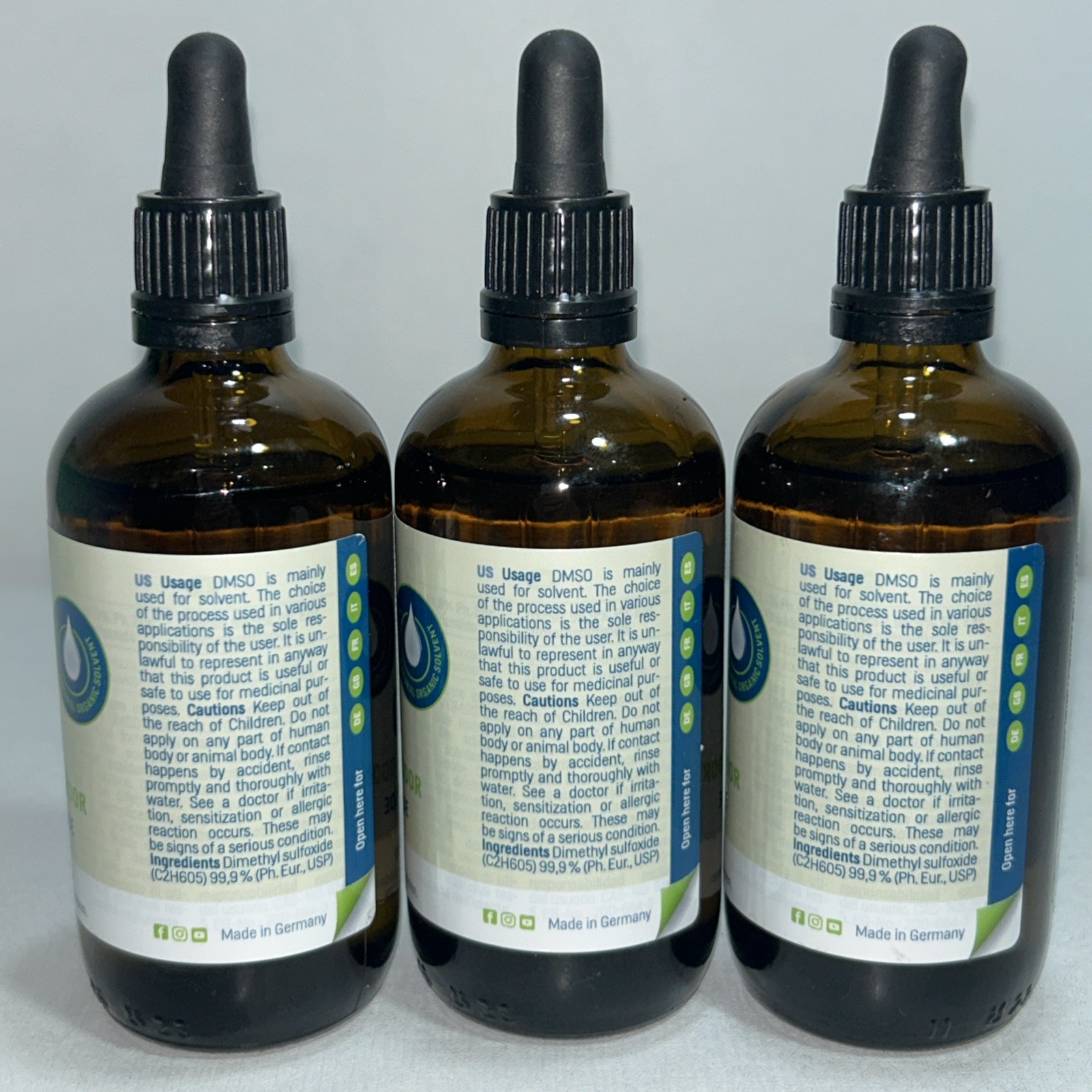 3 Sealed DMSO Liquid Supplement 3.4 Fl Oz Each