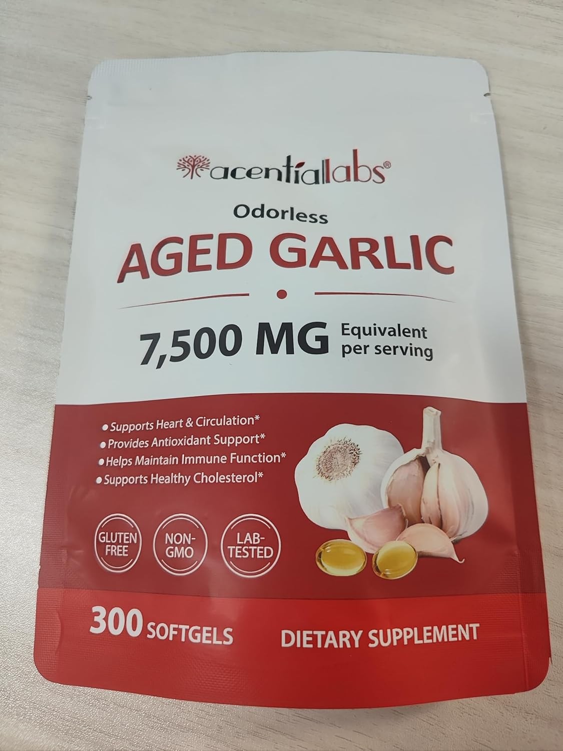 Odorless Garlic 7500mg Per Servings, 300 Softgels | 2 Years Aged Garlic Extra…