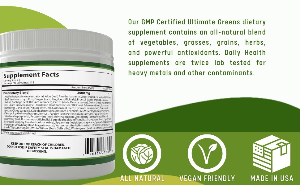 Ultimate Greens MSM Powder 8oz Superfood Plant Based Supplement Energy Drink 3pk