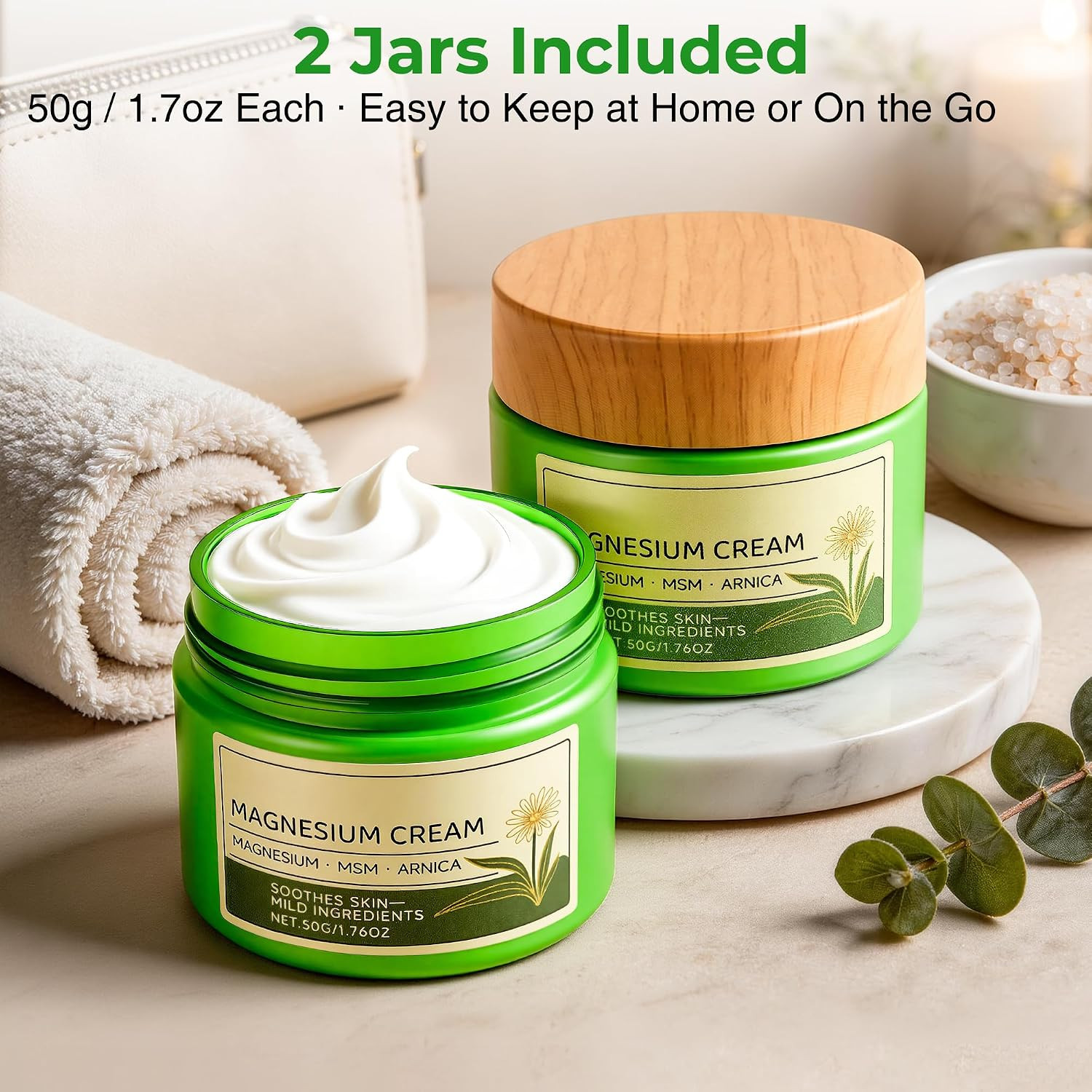 Magnesium Cream with MSM & Arnica, Fast Absorbing Body Cream, 2-Pack | Fast-Abso