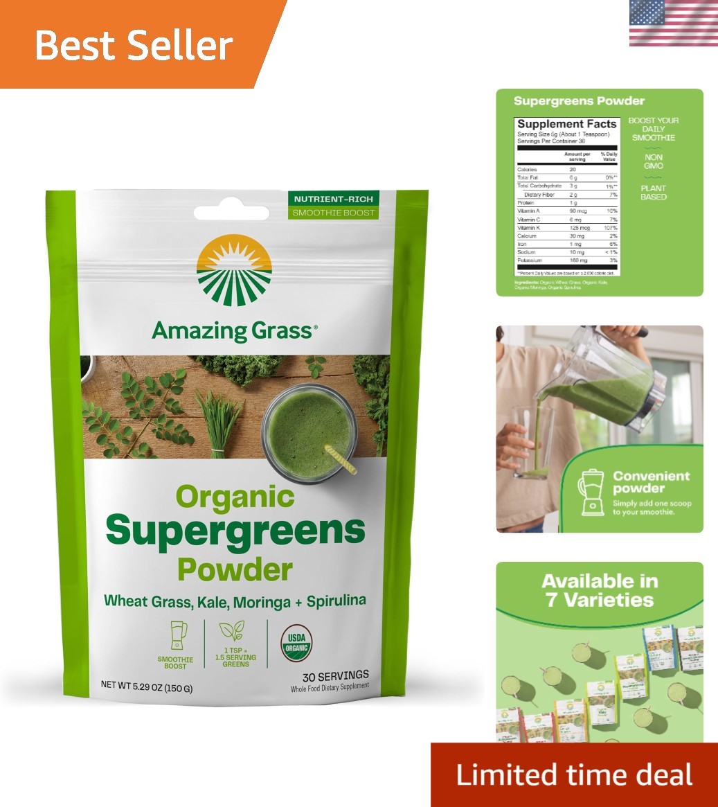 Nutrient-Packed Greens Powder with Spirulina & Wheat Grass – 5.29 Oz Canister