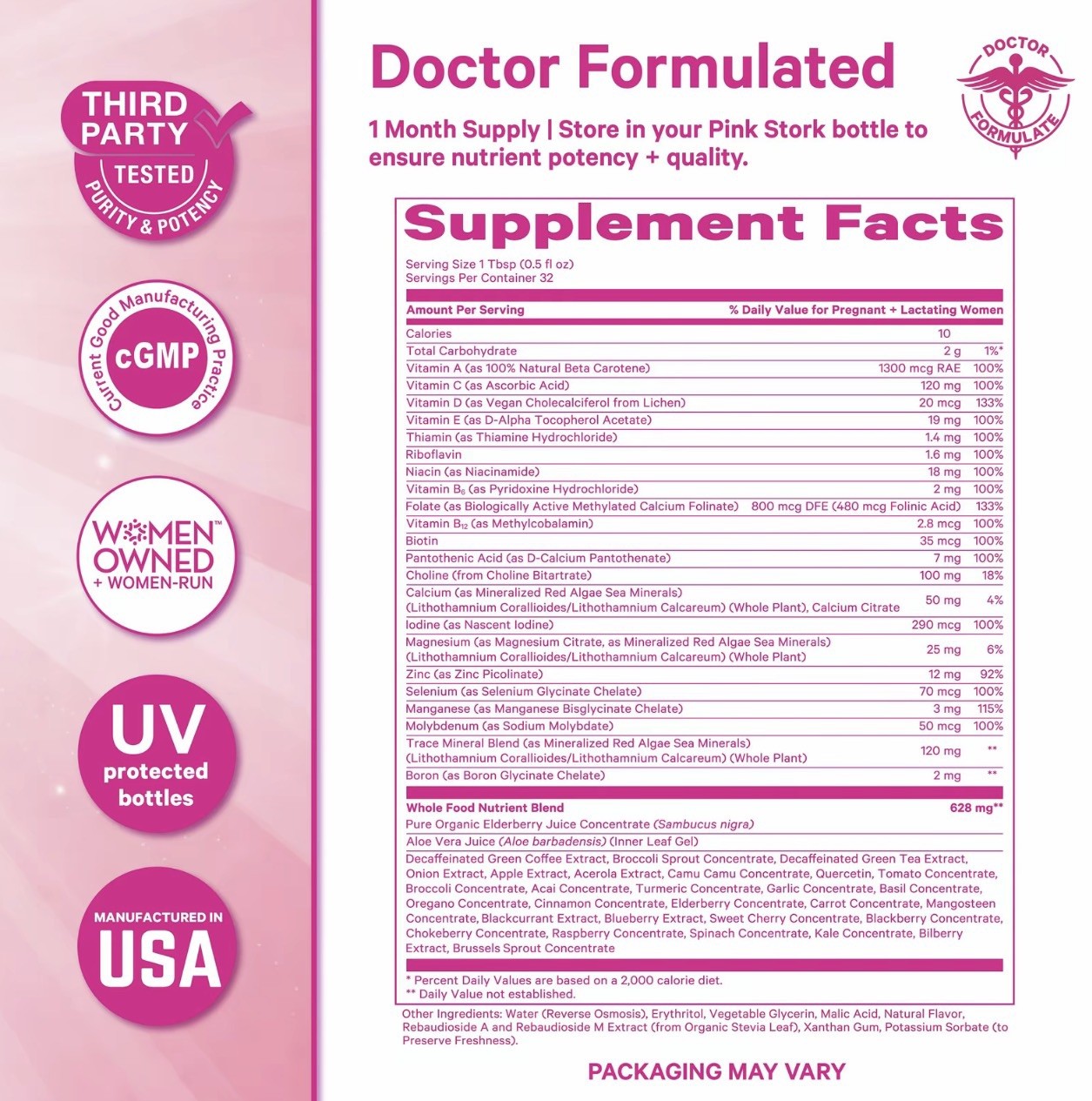 Pink Stork Prenatal Postnatal Vitamin Supplement Mixed Berry 16 fl oz