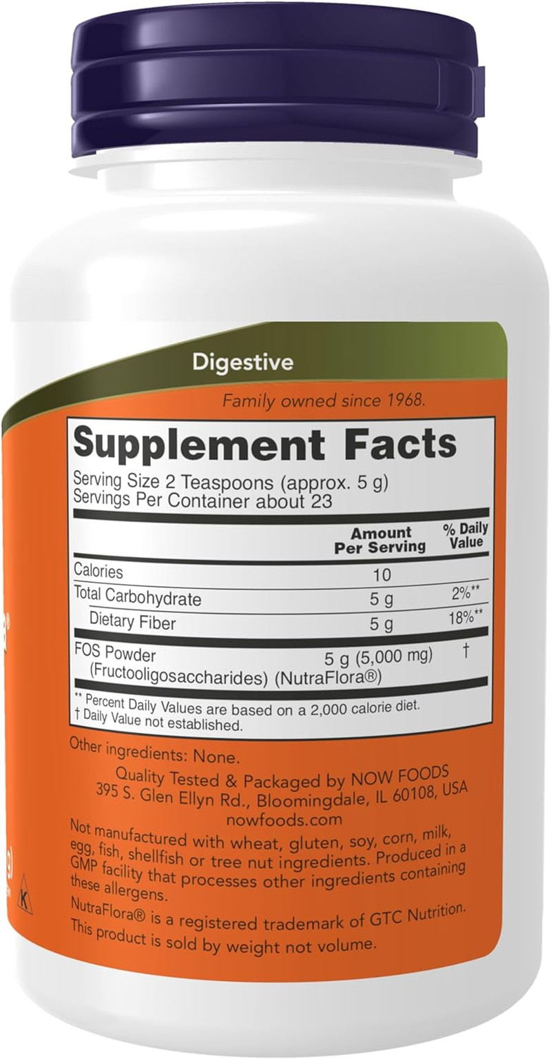 NOW Foods Nutraflora FOS (Fructooligosaccharides) Pure Powder, Prebiotic Fiber
