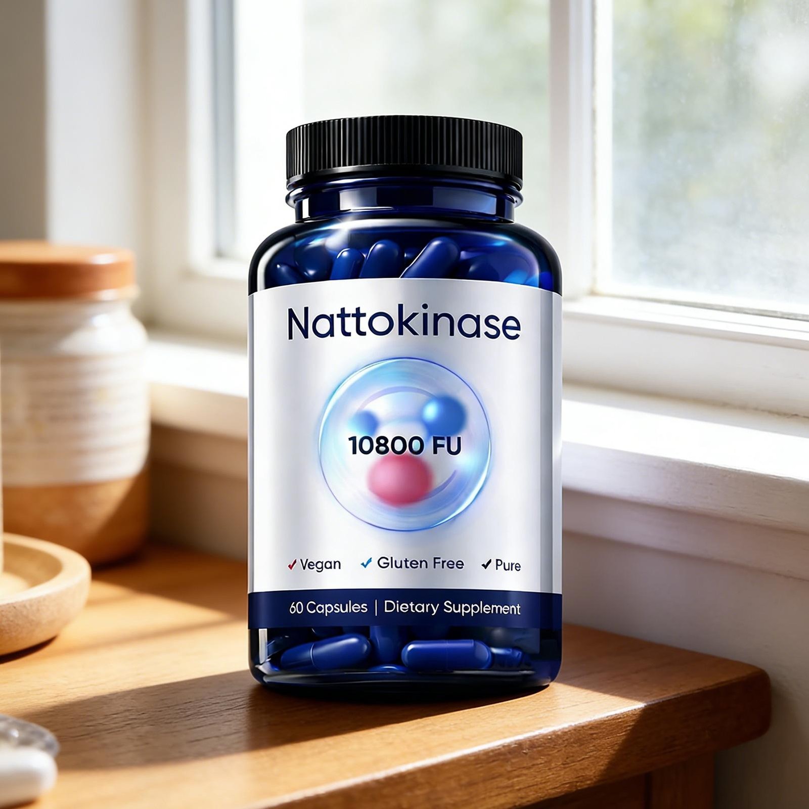 Nattokinase 10800 FU Organic Vegan Dietary Supplement 60 Capsules