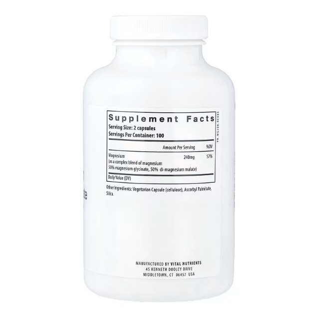 Vital Nutrients Magnesium Glycinate + Malate, 200 Vegan Capsules, 120 mg per cap