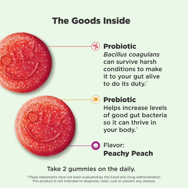 OLLY Probiotic + Prebiotic Gummies – Peachy Peach – 60ct: Dietary Supplement