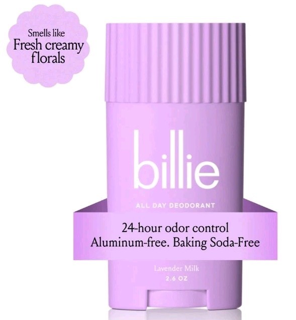 Billie All Day Deodorant, 24-Hour Odor Protection, Aluminum-Free, Lavender Milk