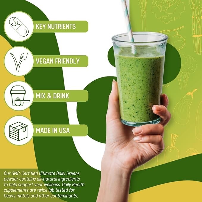 Ultimate Greens MSM Powder 8oz Superfood Plant Based Supplement Energy Drink 3pk