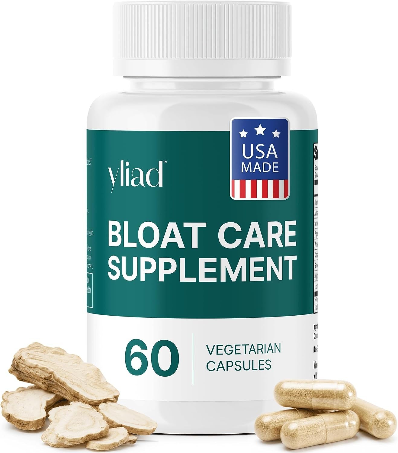 Yliad ABC Bloating Gas Relief Gut Motility Supplement 60 Capsules 30 Day Supply