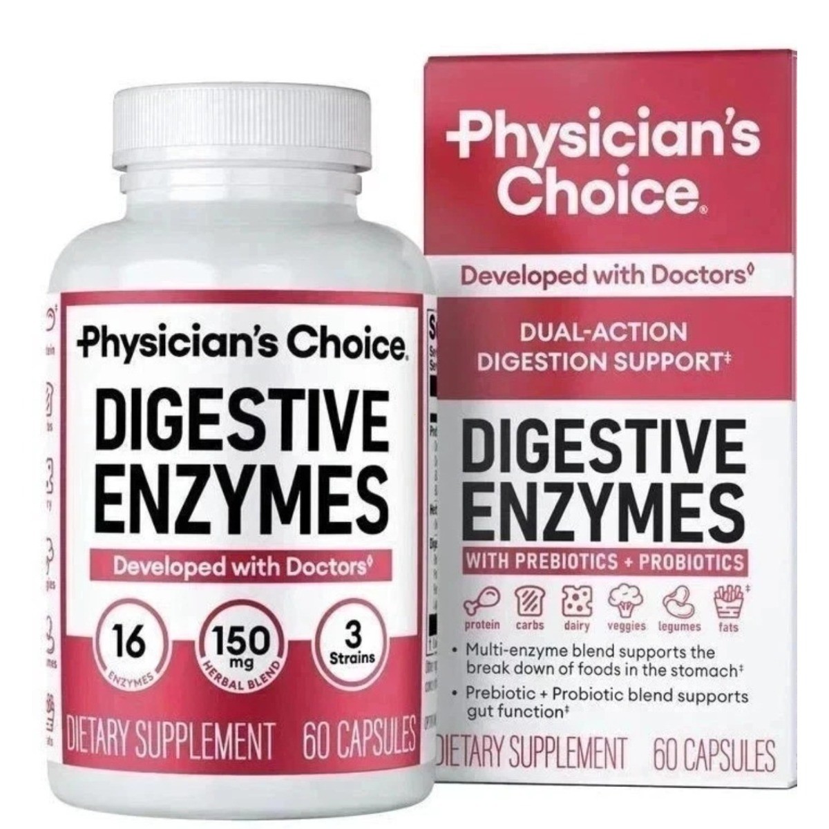 Physician’s Choice Digestive Enzymes,Prebiotics & Probiotics,Gut Support 60 Caps