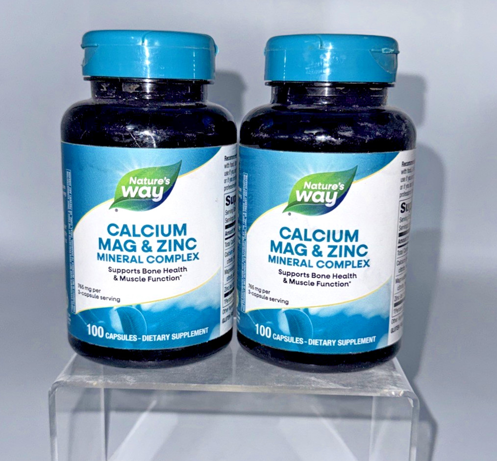 Lot Of 2 Nature’s Way Calcium Magnesium Zinc Bone Health 100 Caps Ea Ex 12/27
