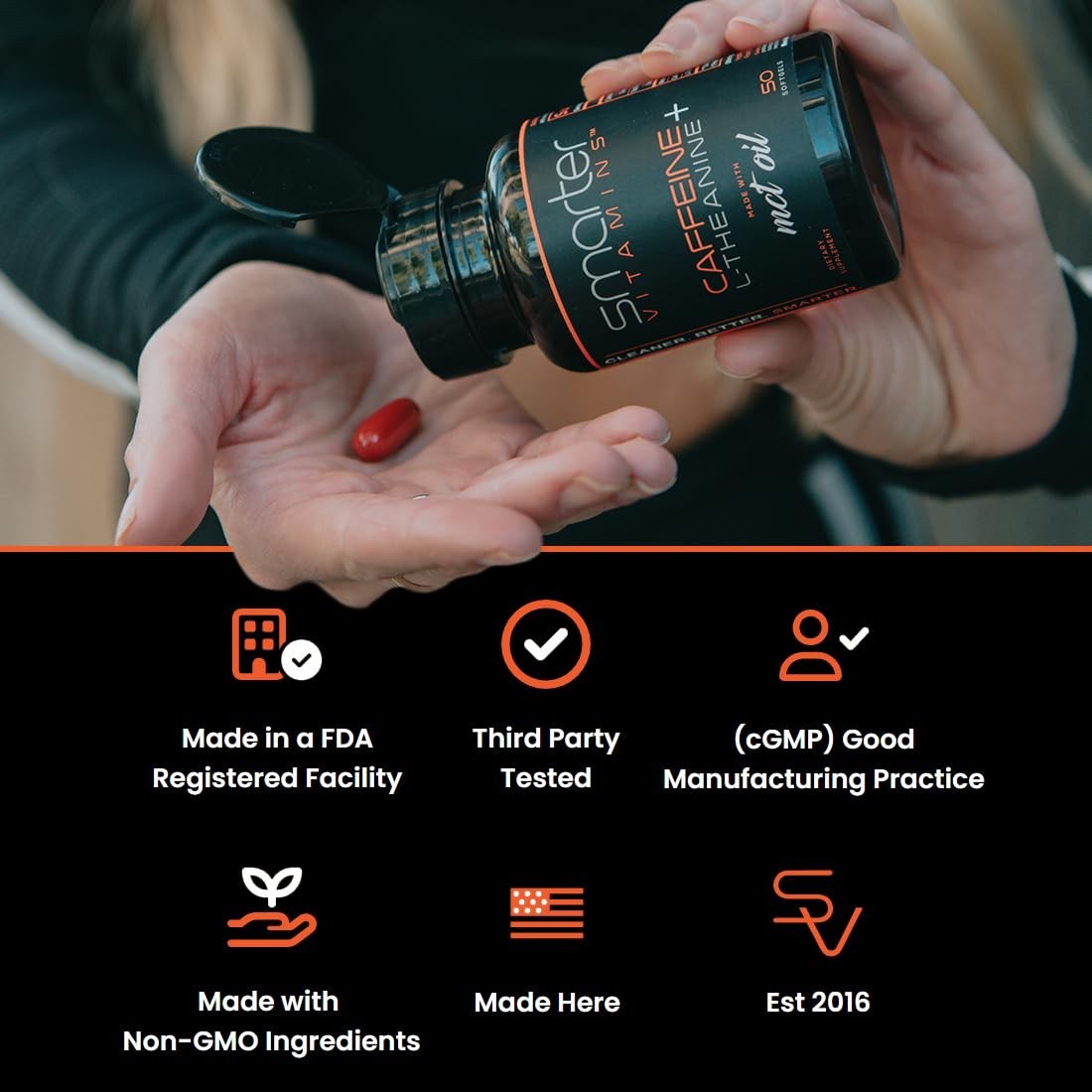 Caffeine Pills 200mg with MCT Oil & L-Theanine for Energy & Focus – 50 Softgels