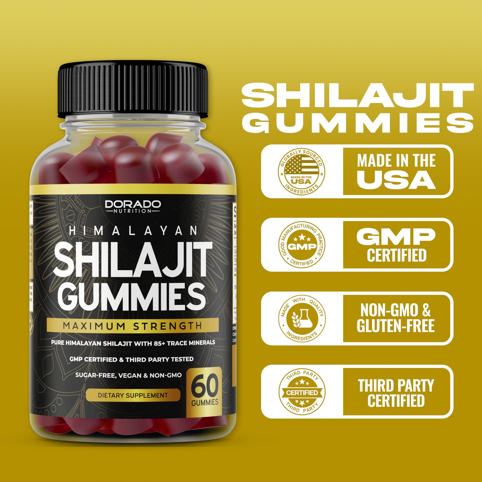 Shilajit Gummies For Men & Women (High Potency Gold 60 Count (Pack of 1)