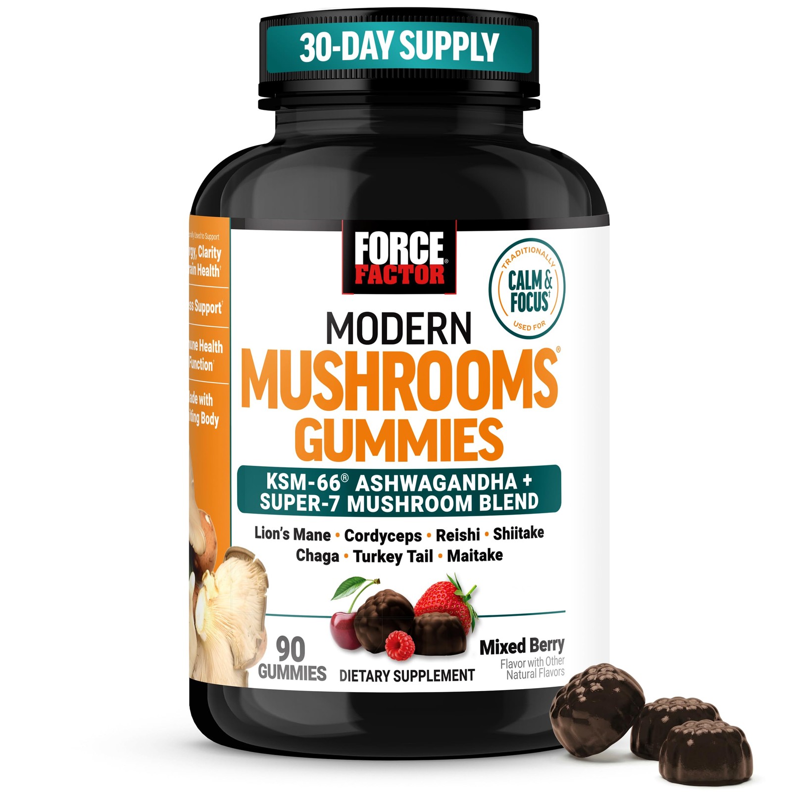 Force Factor Modern Mushrooms Gummies, Fruiting Body Mushroom Blend | with KS…
