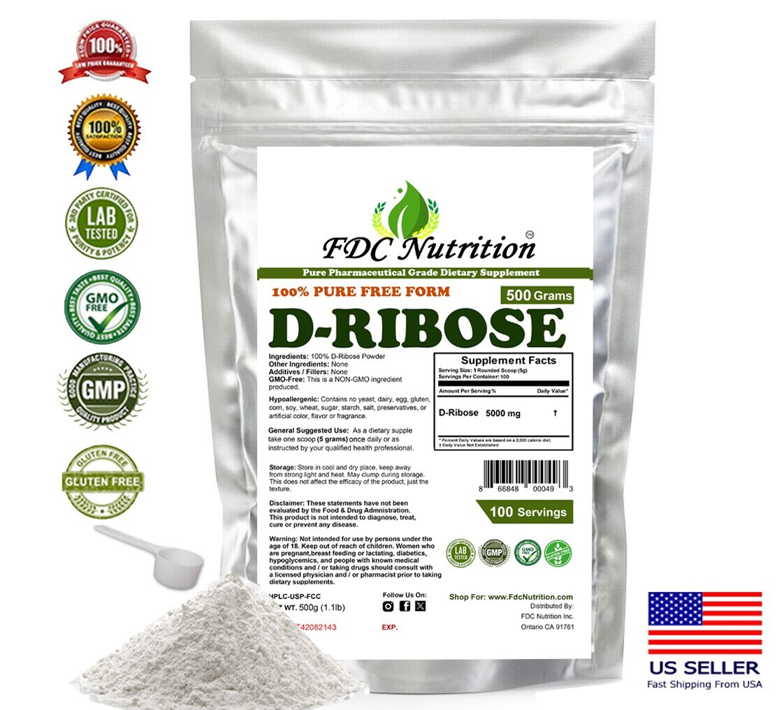 2 PACKS Pure D-Ribose Powder 1.1 lb (500g) – High Quality D-Ribose