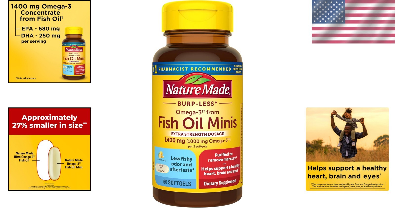 Extra Strength Omega-3 Fish Oil, 1400 mg Minis for Heart & Brain, 60 Softgels