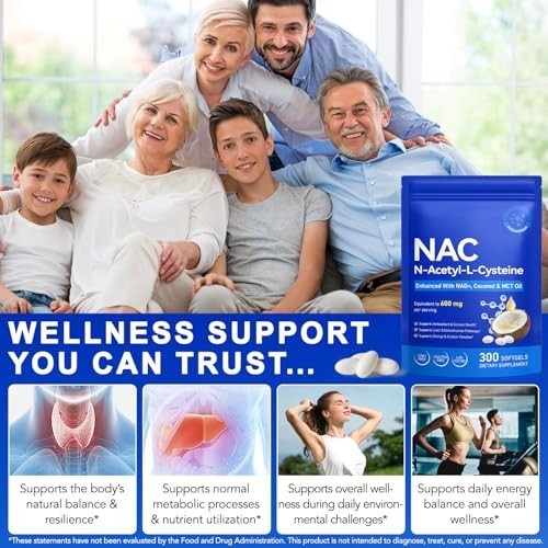 NAC 600mg with NAD+ Daily Complex, N-Acetyl Cysteine Supplement Capsules, Antiox
