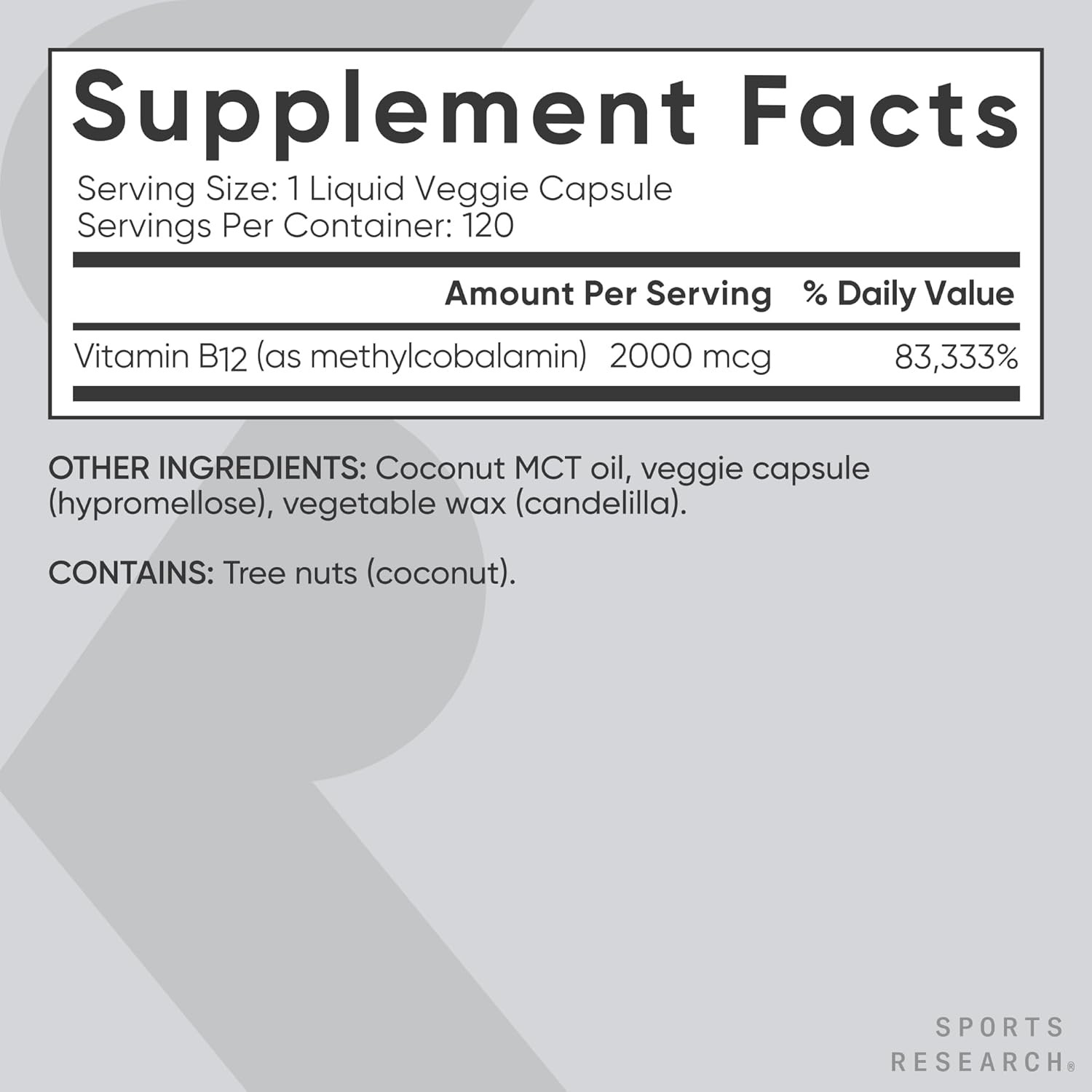Sports Research Vitamin B12 Methylcobalamin 2000mcg 120