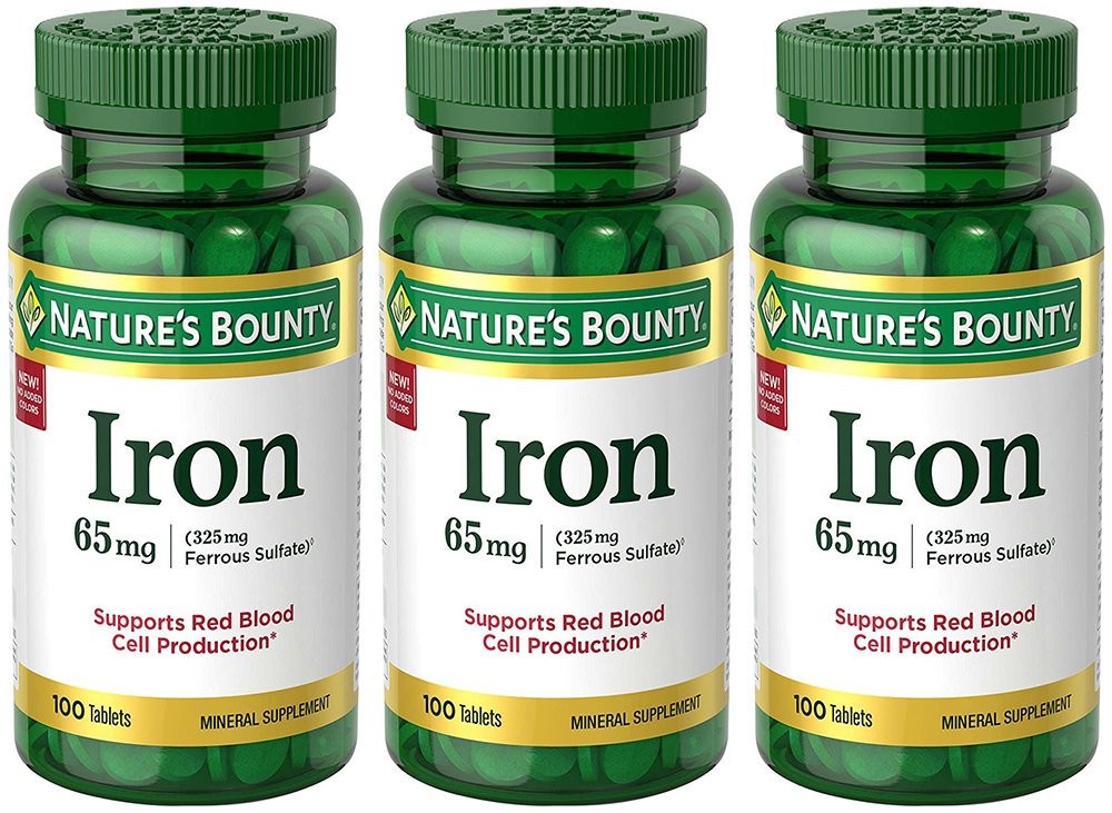 Nature’s Bounty Iron 65 mg, 3 300 Count (Pack of 1), 3 Bottles (100 Count)