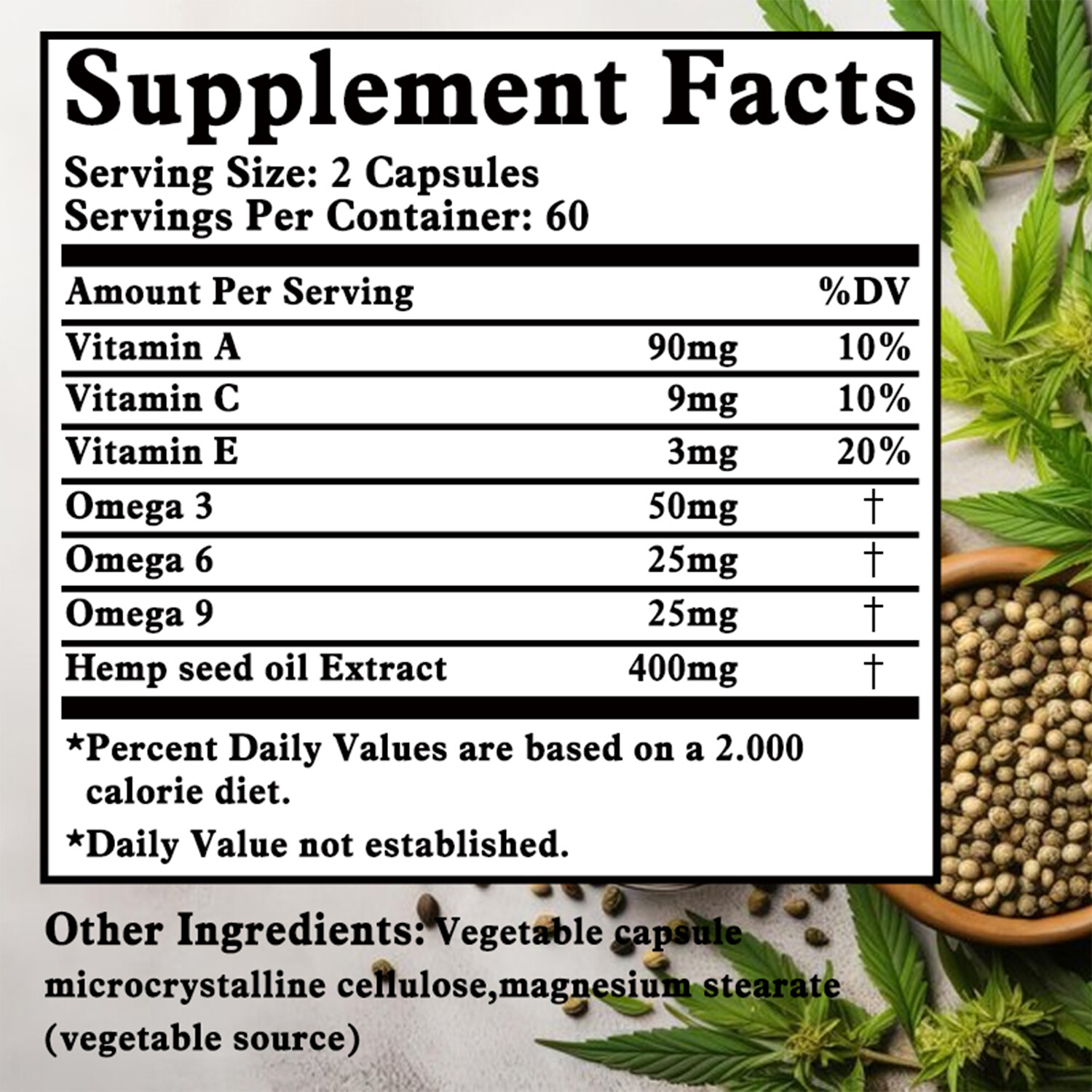 Hemp Seed Oil – for Calm, Sleep, Stress, Anxiety, Pain – Vitamin A, Omega-3,6,9