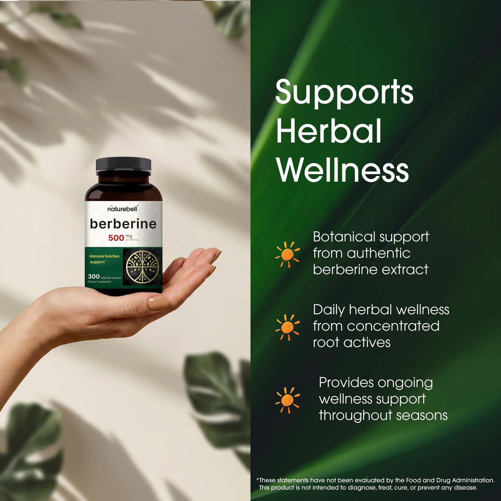 NatureBell Berberine 500mg – 300 Capsules – 97% Pure 300 Count (Pack of 1)