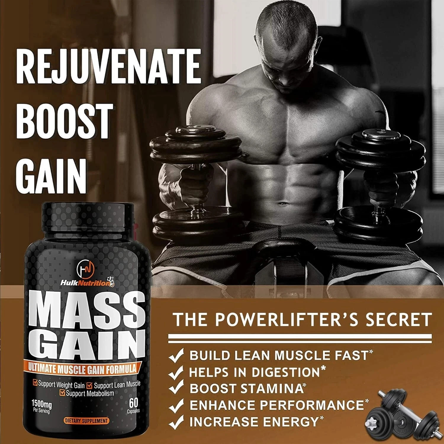 Bulk Gain Weight & Muscle Support Capsules | Daily Wellness Supplement | 60 Caps