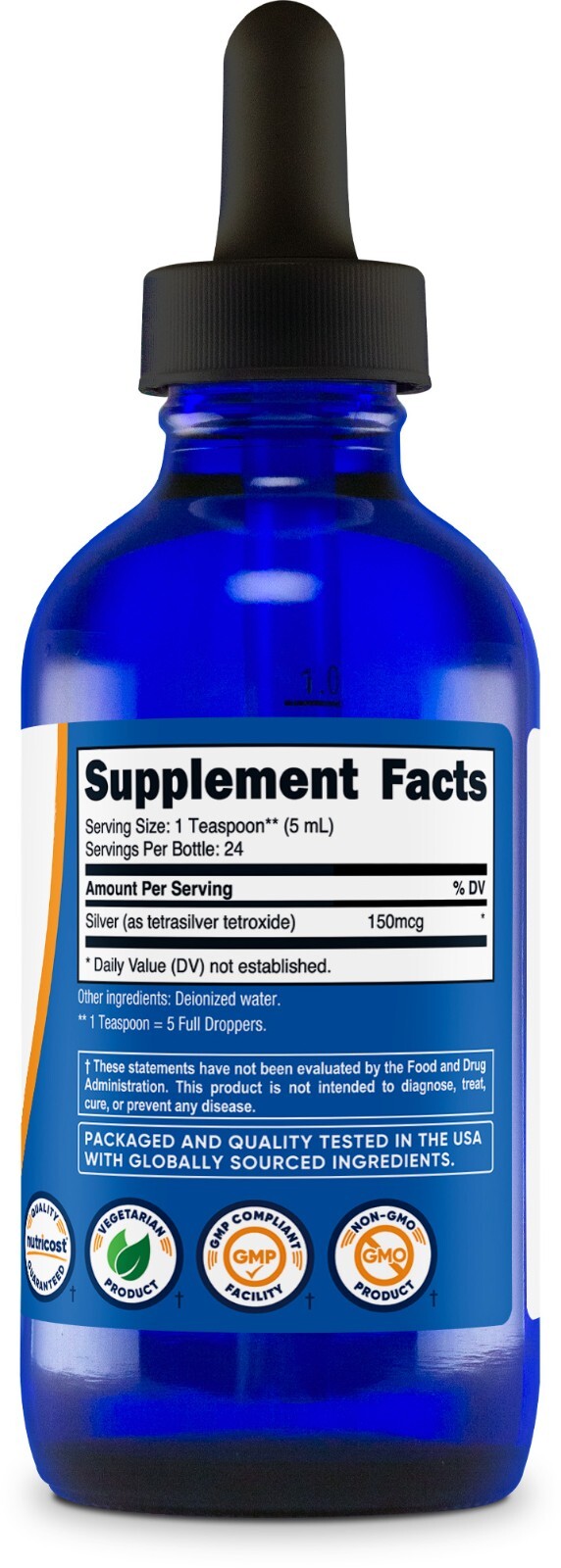 Nutricost Colloidal Silver 4oz 30PPM – Cobalt Blue Glass Bottles, Bio-Active