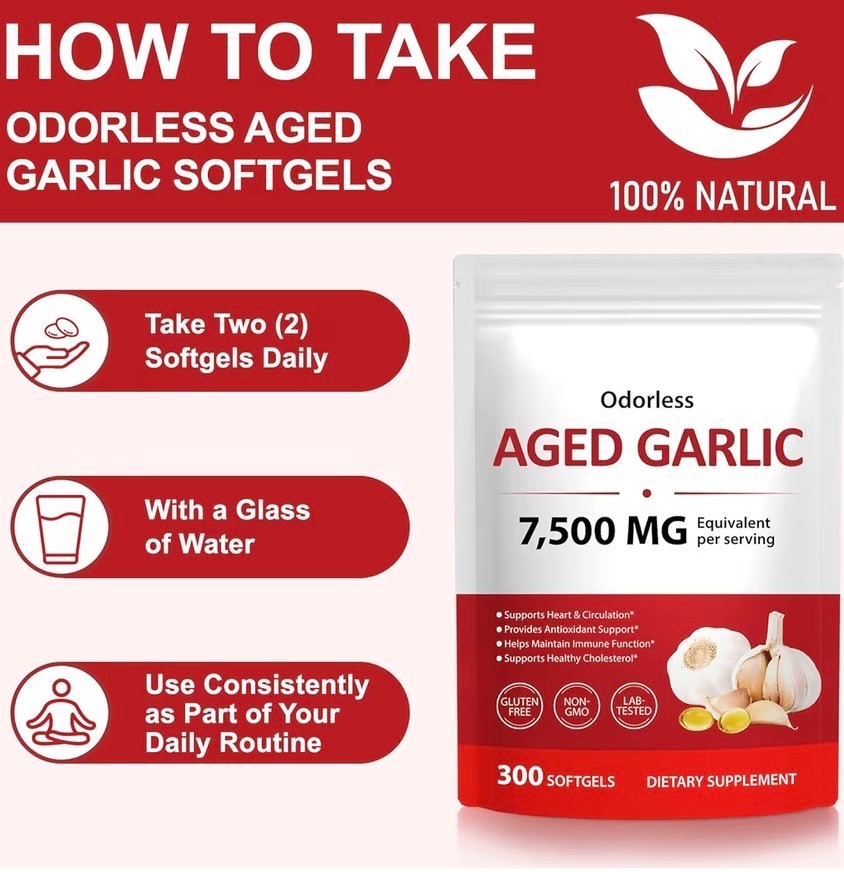 Odorless Garlic 7500Mg per Servings, 300 Softgels | 2 Years Aged Garlic Extra…