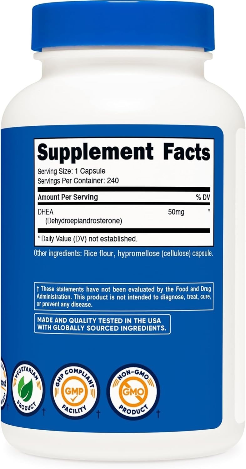 Nutricost DHEA 50mg, 240 Capsules – Gluten Free, Soy Free, Non-GMO, Supplement