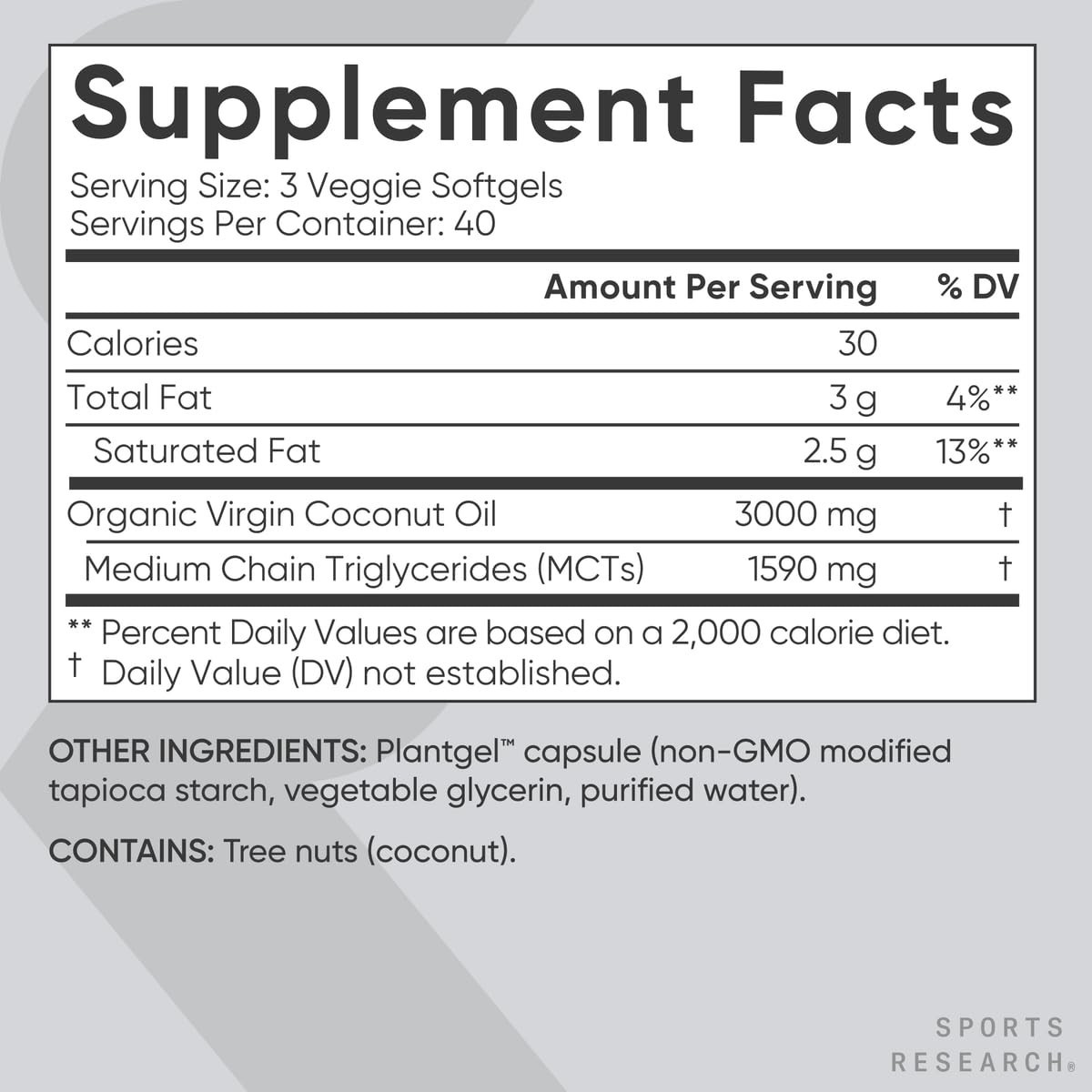 Organic Coconut Oil 3000mg Softgels | Cold-Pressed MCTs for Brain & Body Fuel |