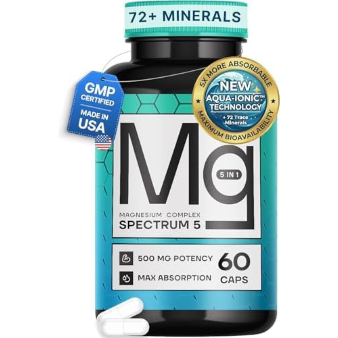 Spectrum 5 Magnesium Complex 500mg 5-in-1 Glycinate Citrate Malate 72 Minerals