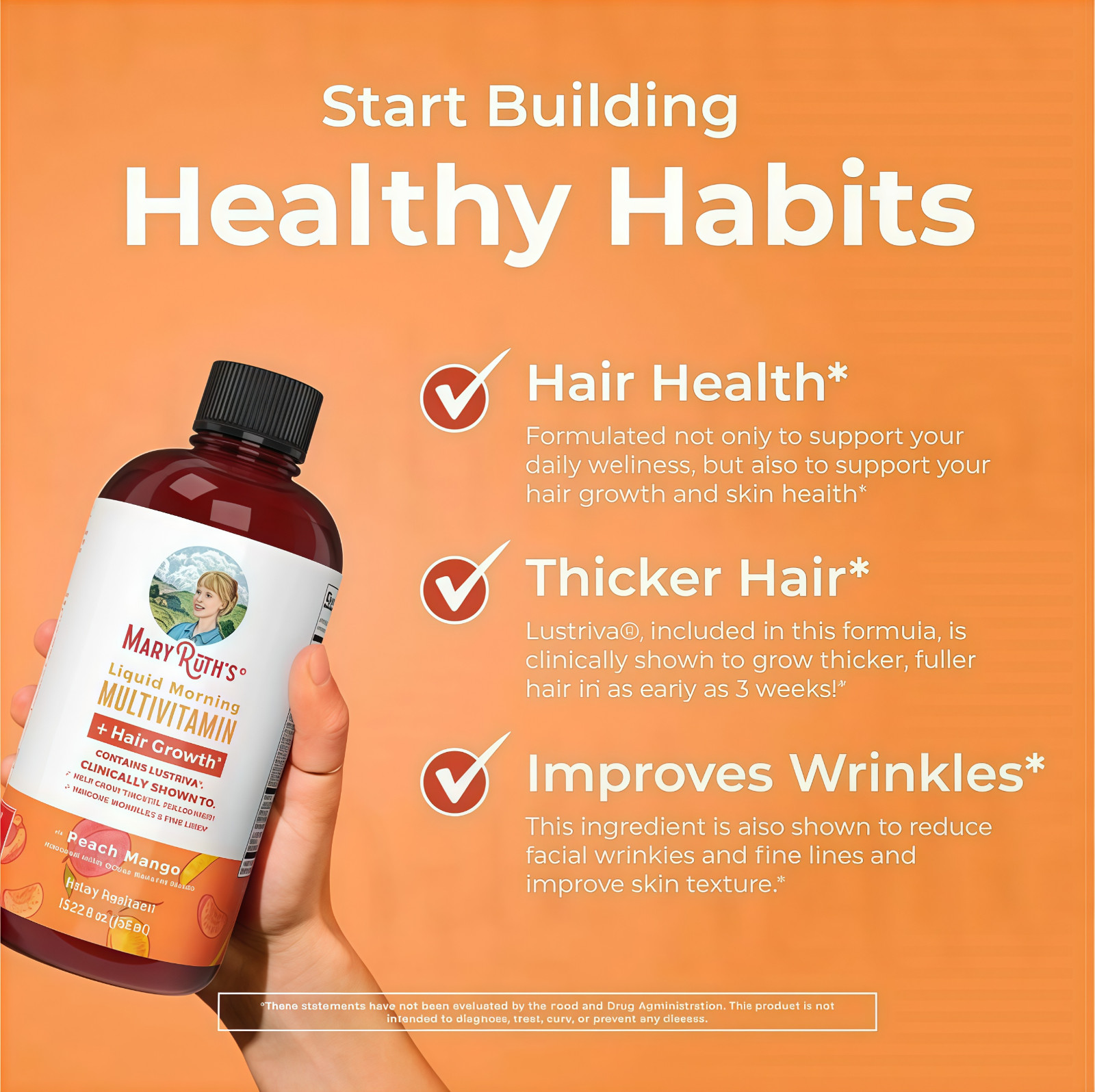 Mary Ruth’s Multivitamin + Hair Growth | 3 Pack | Peach Mango 15.22 oz brand…*