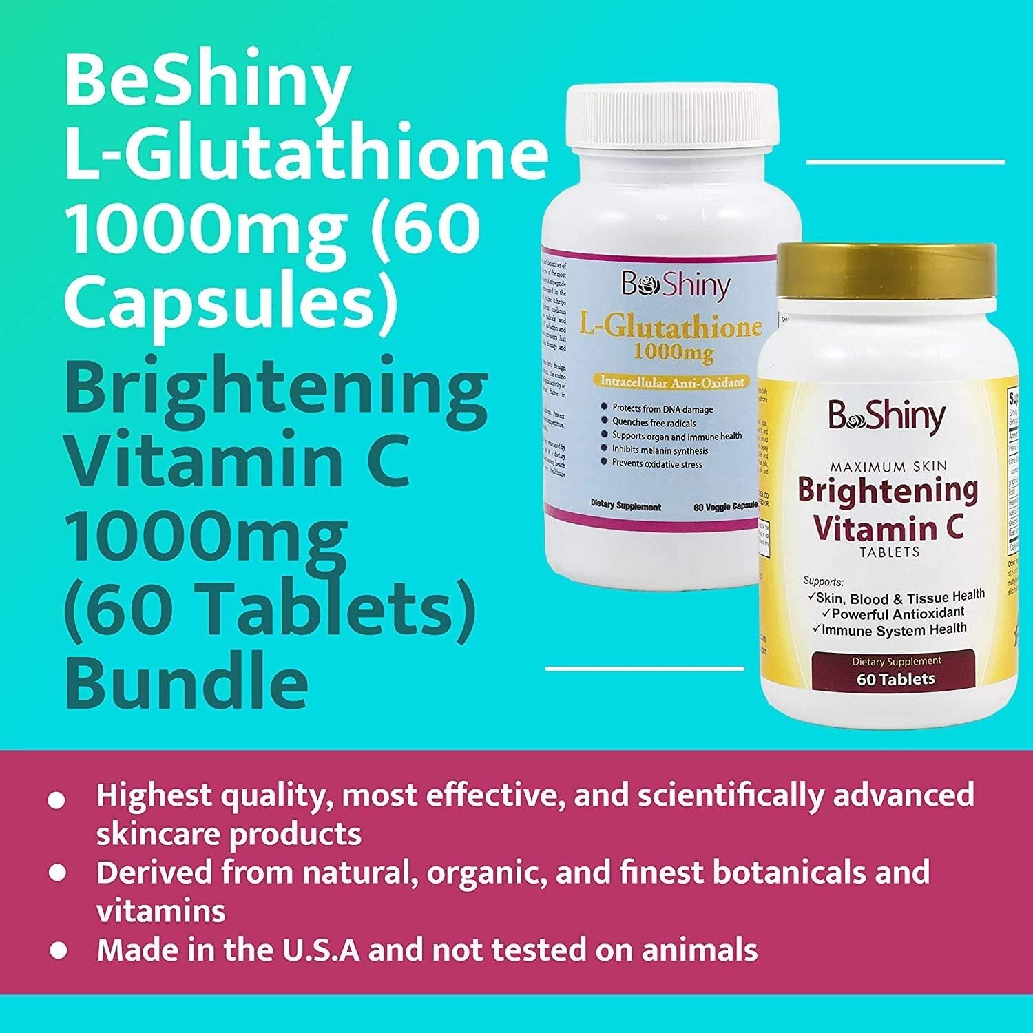 BeShiny Glutathione and Vitamin C 1000mg Skin Whitening Brightening Pills Set