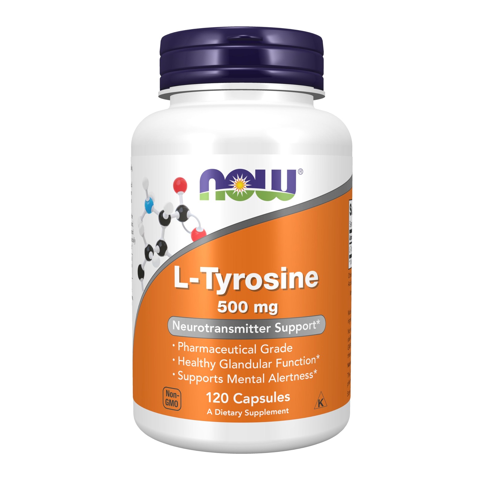 NOW Supplements, L-Tyrosine 500 mg, Supports 120 Count (Pack of 1), Off White